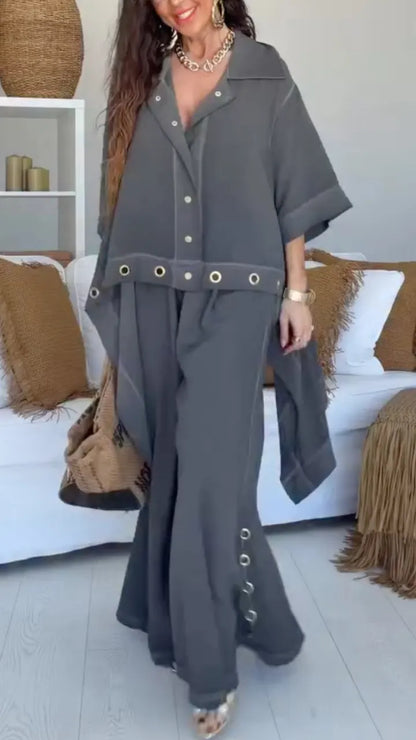Button-Down Shirt & Wide Leg Pants Co-Ord