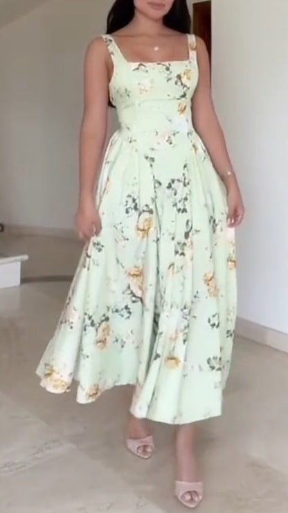 Light Green Floral Swing Dress