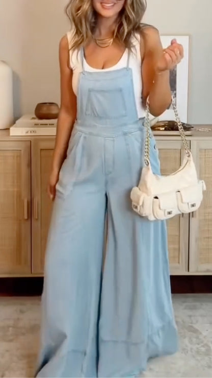 Light Blue  Wide-Leg Overalls
