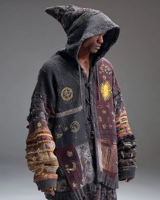 Men's Star and Moon Embroidery Hooded Sweatshirt coat  8b8a