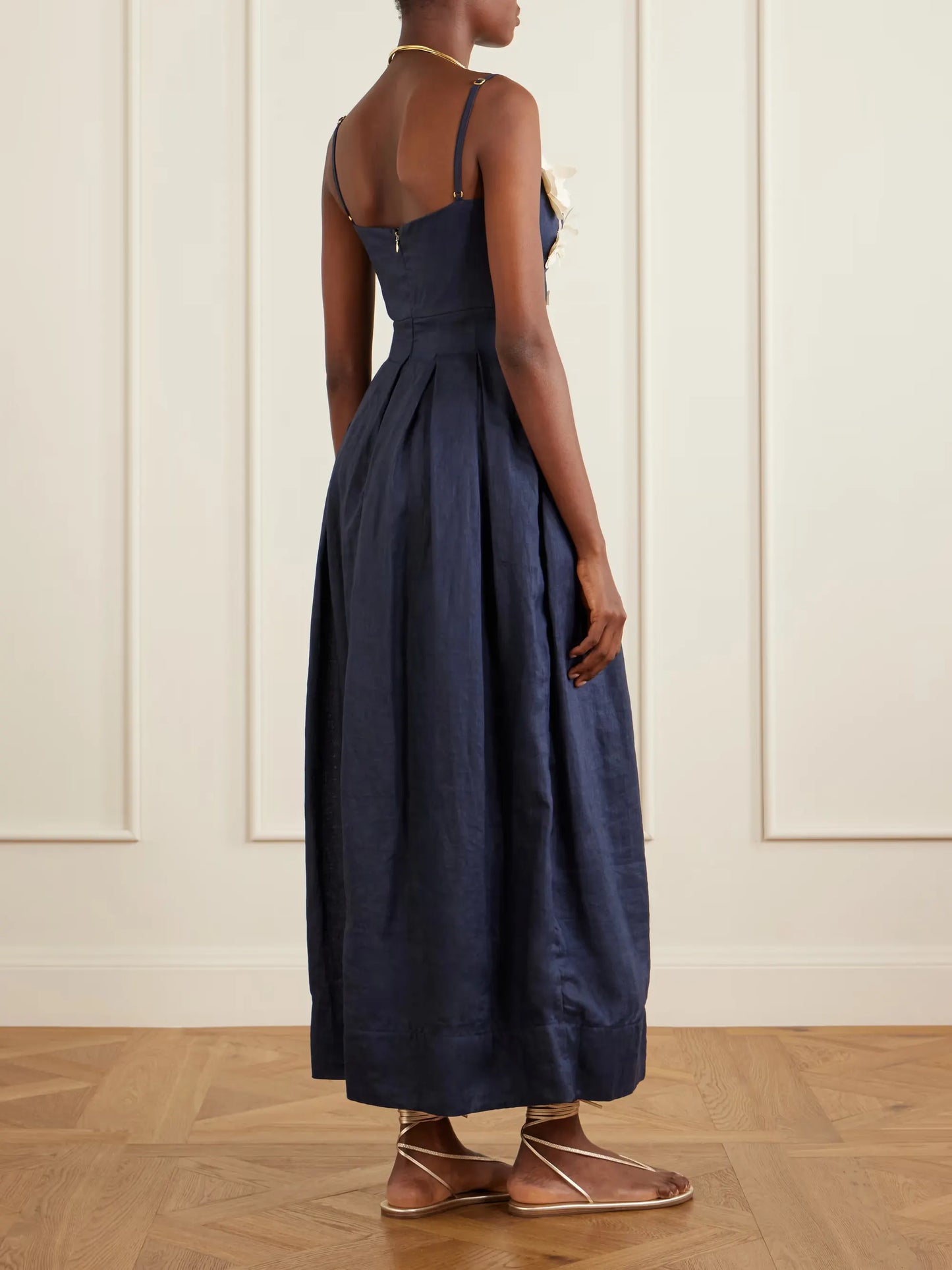 Blue Floral Print Spaghetti Strap Maxi Dress
