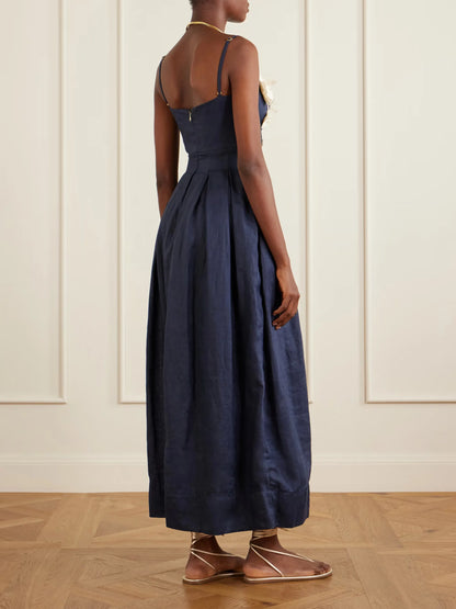 Blue Floral Print Spaghetti Strap Maxi Dress