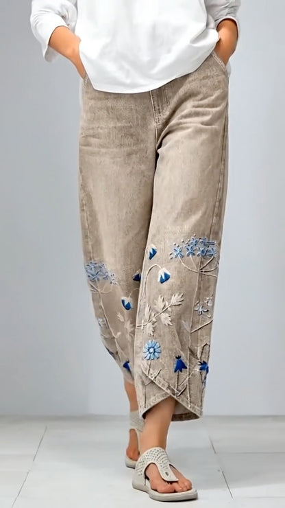 High Waist Cropped Wide Leg Denim Pants