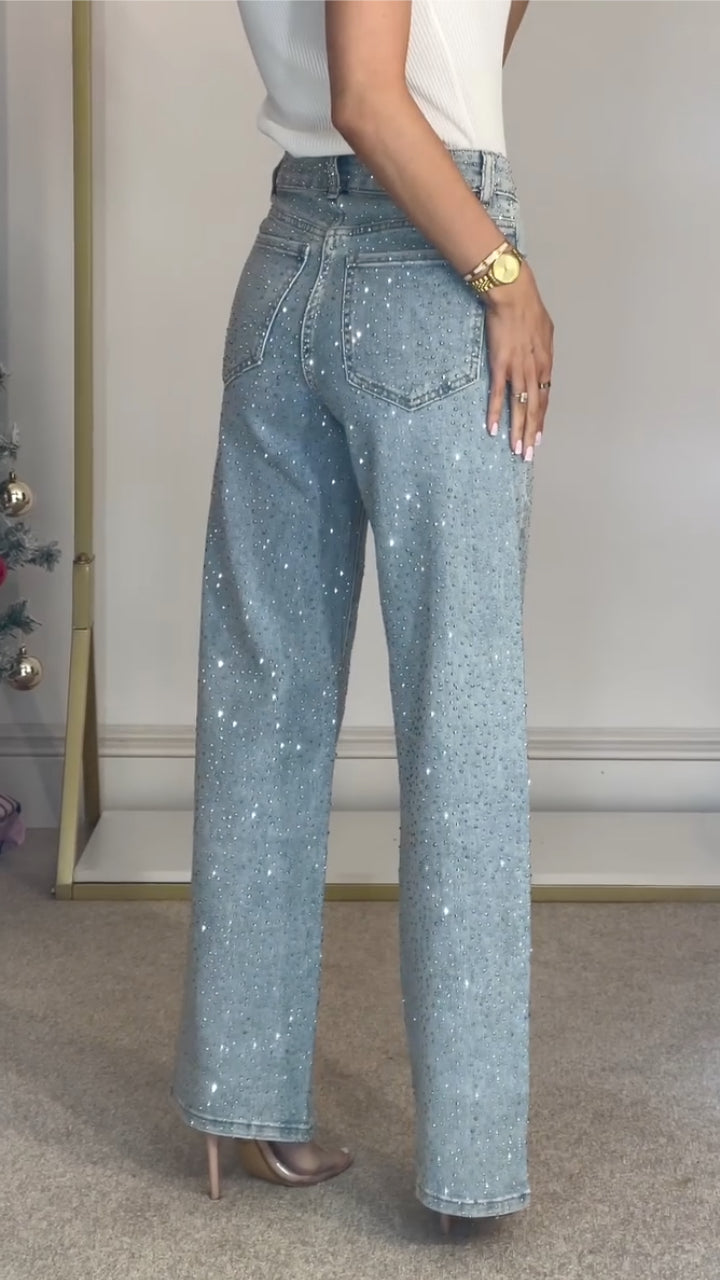 Textured Speckled Straight Leg Jeans