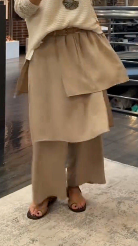 Women's multi-layered faux two-piece casual wide-leg pants