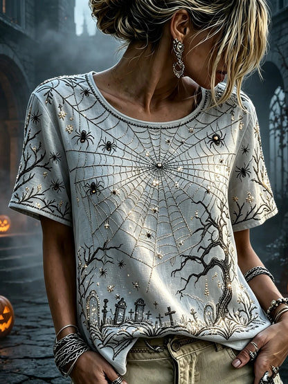 Women's Retro Halloween Theme Printed Casual T-shirt