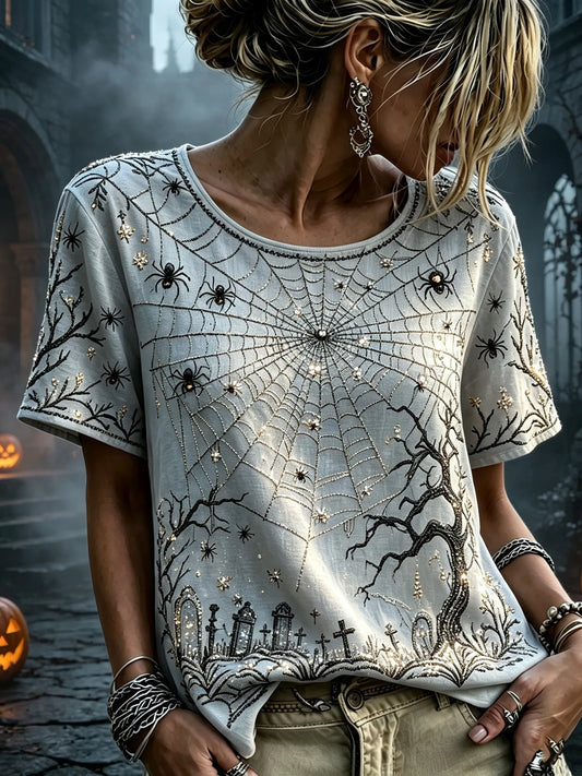 Women's Retro Halloween Theme Printed Casual T-shirt