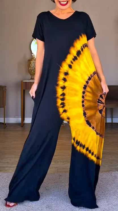 Black Tie-Dye Wide-Leg Jumpsuit