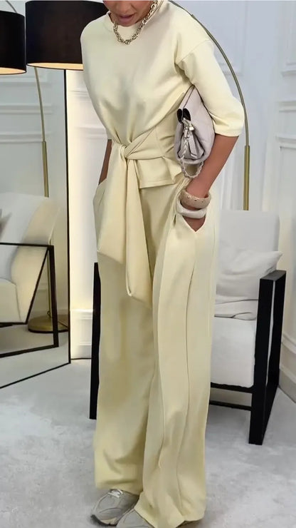 Knotted Waist Top & Wide Leg Pants Co-Ord Set