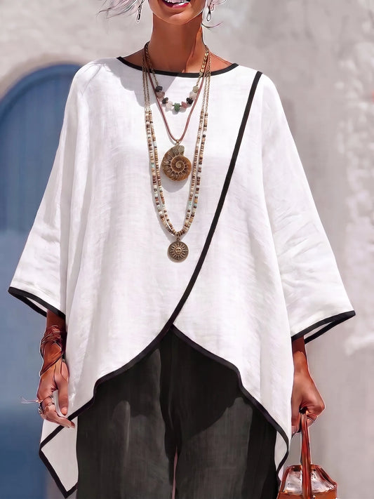 Relaxed Cotton-linen Top Shirt With Contrasting Trim
