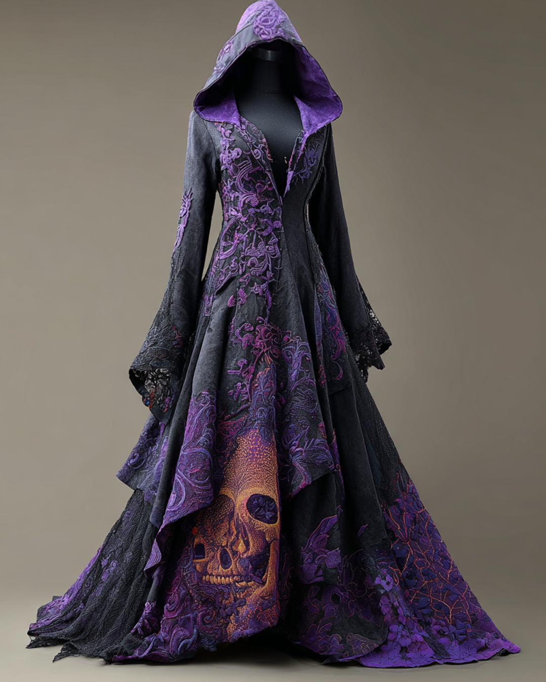 Halloween themed embroidered lace cape hooded dress  efb3