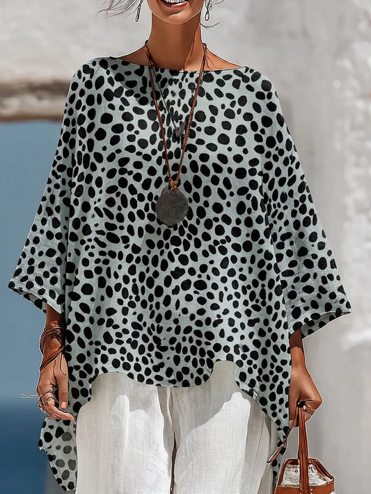Casual Polka-dot Print Cotton-linen Shirt