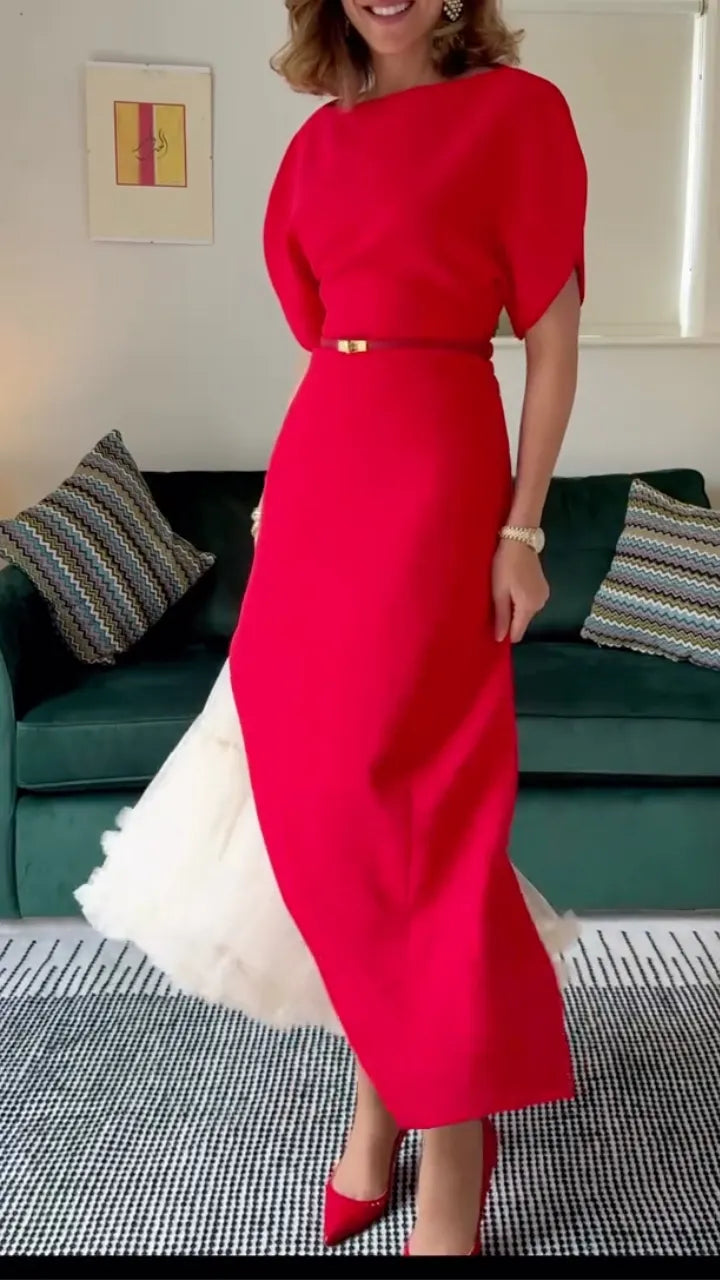 Round-Neck Puff-Sleeve Dress + Fluffy Skirt