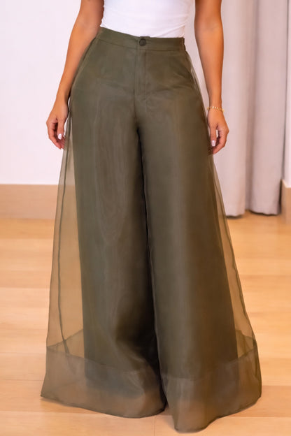 Women's Organza Patchwork Double-Layer Wide-Leg Pants