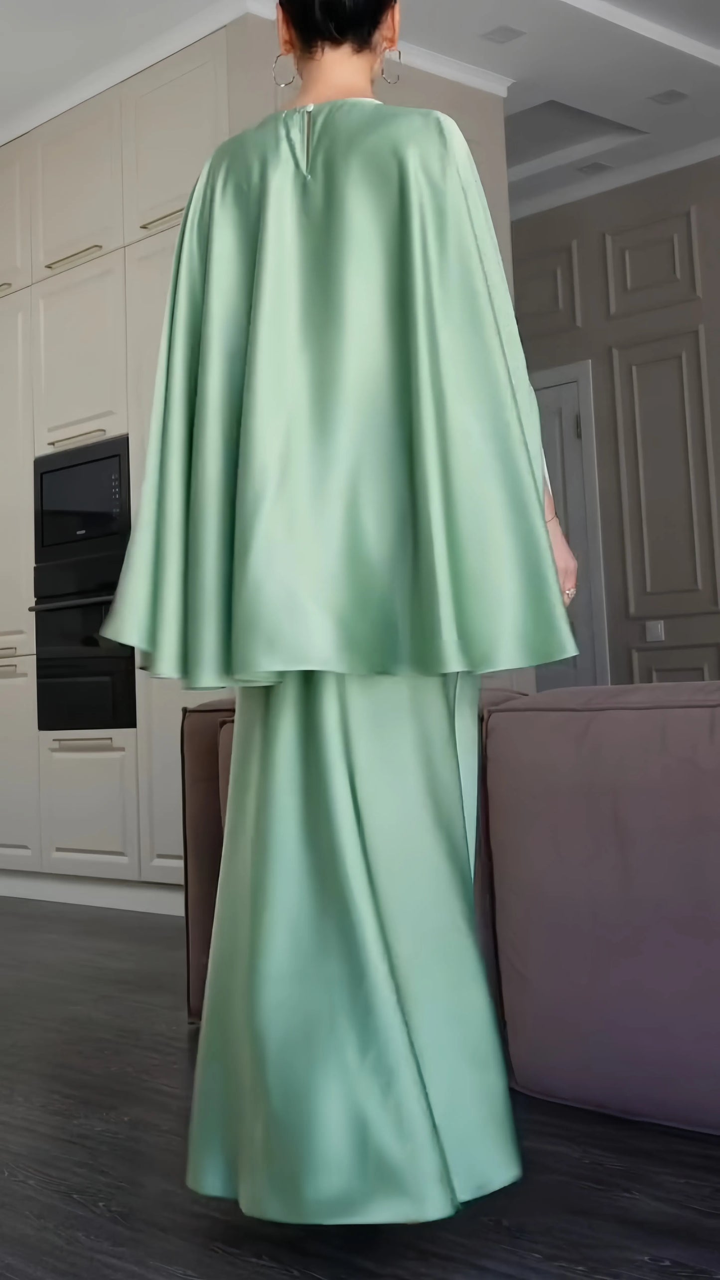Cape Sleeve Satin Top & Mermaid Maxi Skirt Co‑Ord Set