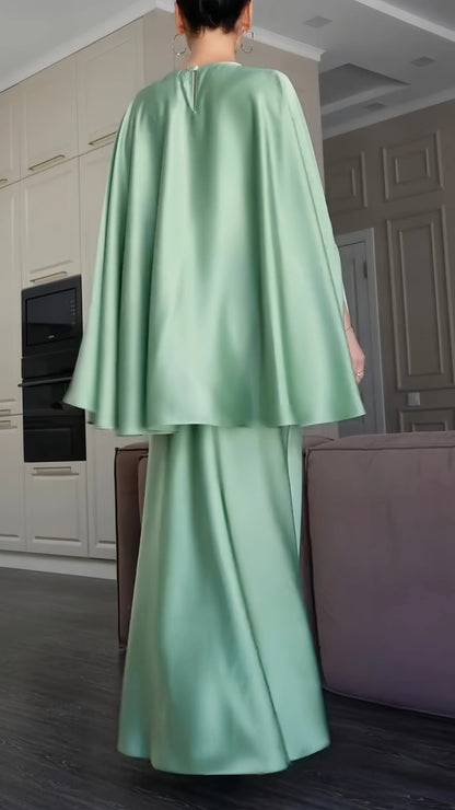 Cape Sleeve Satin Top & Mermaid Maxi Skirt Co‑Ord Set
