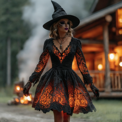 Women's Horror Treehouse Embroidered Witch Midi Dress