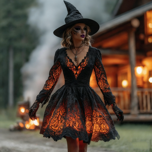 Women's Horror Treehouse Embroidered Witch Midi Dress