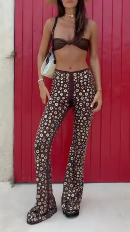 Silver Ring Print Flare Pants