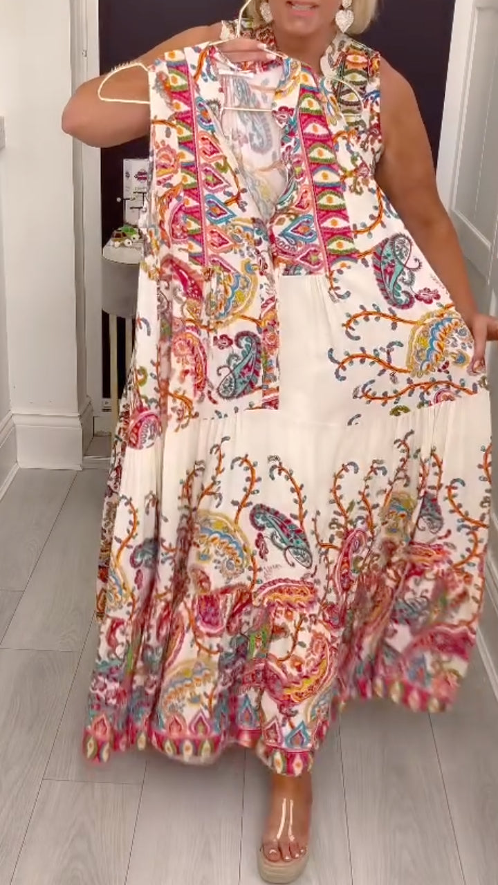Colorful Paisley Print Sleeveless Midi Dress