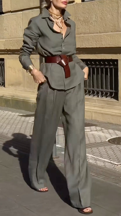 Women's Collared Cotton Linen Commuting Casual Suit