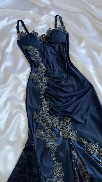 Lace Satin Mermaid Evening Gown