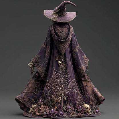 Women's Halloween Spiderweb Skull Floral Witch Hooded Cape