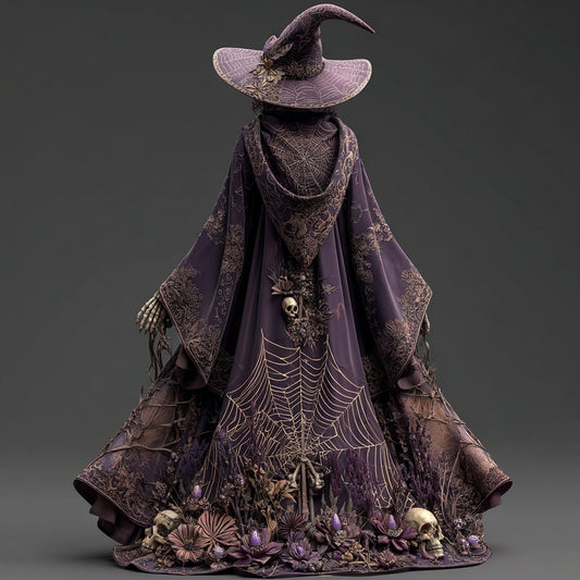 Women's Halloween Spiderweb Skull Floral Witch Hooded Cape