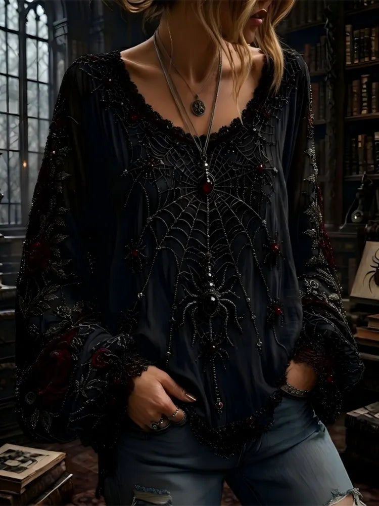 Women's Dark Romantic Spider Graphic Summer Top
