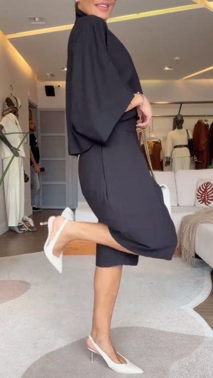 Oversized High Neck Cape Top & Culottes Two-Piece Set