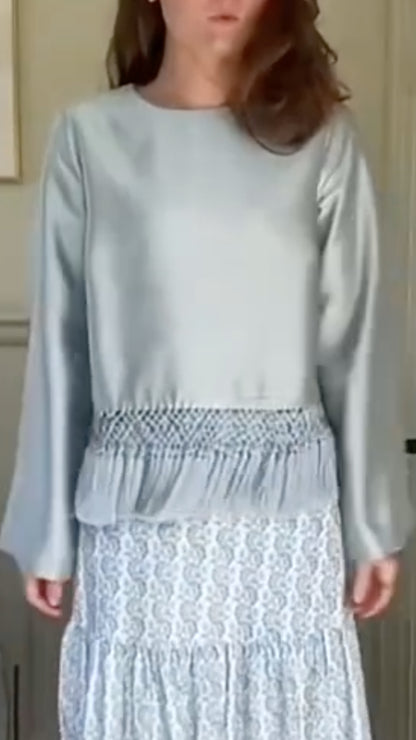 Women's Crew-Neck Satin Top with Tassels + Skirt