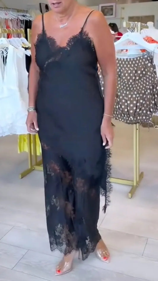 Women's Elegant V-Neck Lace-Panel Matching Set