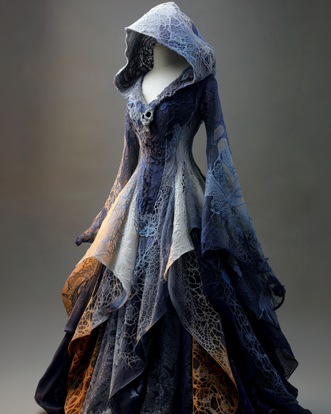Halloween themed embroidered tie-dye gradient hooded dress  e62d