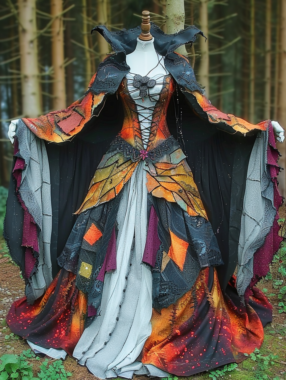 WOMEN'S HALLOWEEN PARTY CONTRAST COLOR LOOSE WIDE SLEEVE CAPE DRESS fd8f