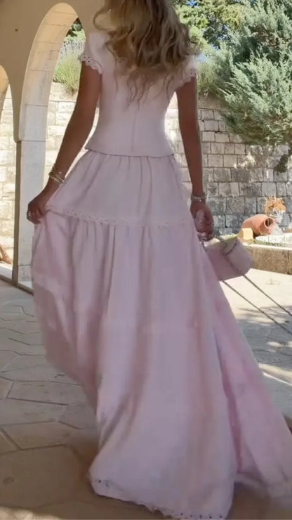 Eyelet Lace Corset Top & Tiered Maxi Skirt Set
