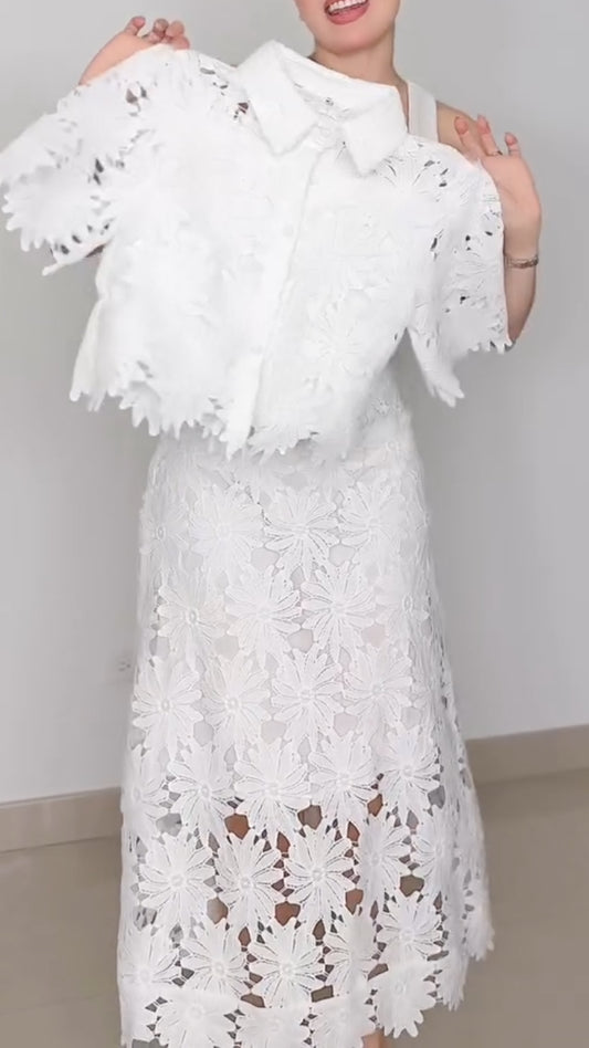 Women's Lapel Cutout Floral Elegant Two-Piece Set