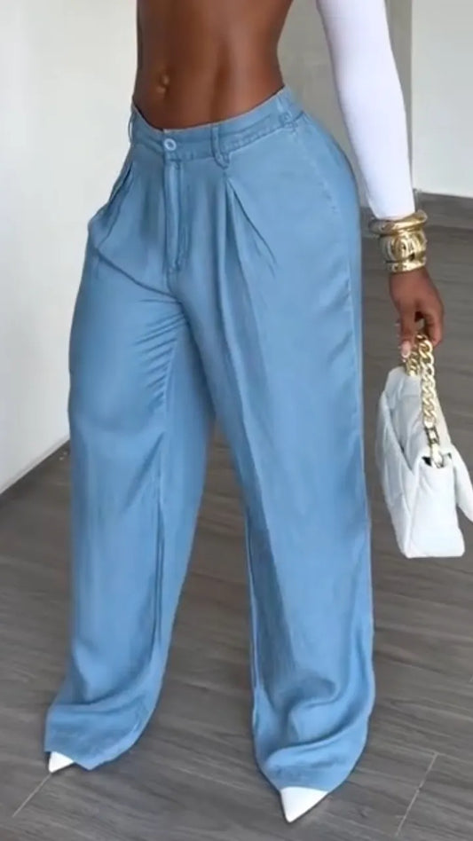 Tencel Pleated Wide-Leg Trousers