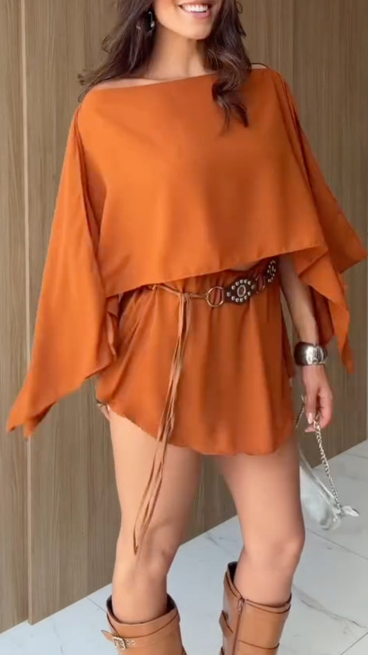 Off‑Shoulder Cape Sleeve Top & Mini Skort Co‑Ord Set