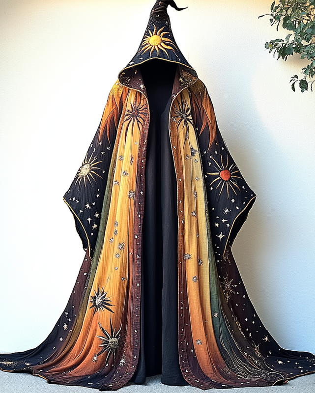 Star and moon embroidery gradient patchwork cape 51a3 51a3