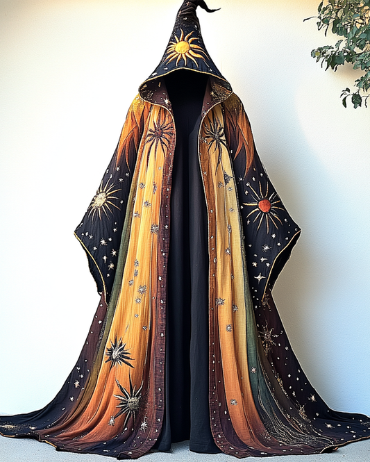 Star and moon embroidery gradient patchwork cape 51a3 51a3