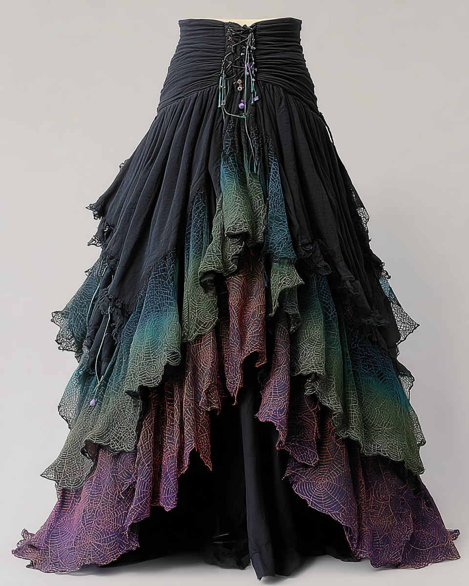 Elegant Patchwork Ruffle Skirt  710f