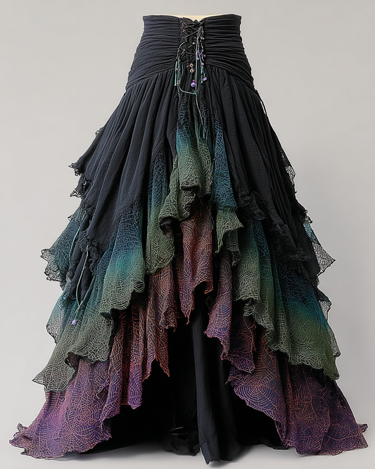 Elegant Patchwork Ruffle Skirt  710f