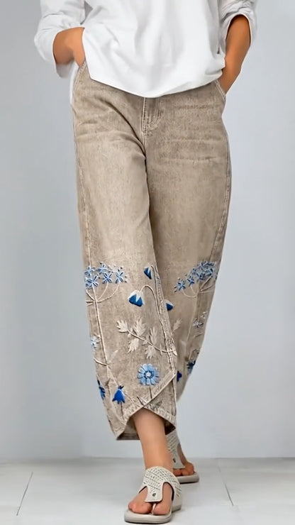 High Waist Cropped Wide Leg Denim Pants