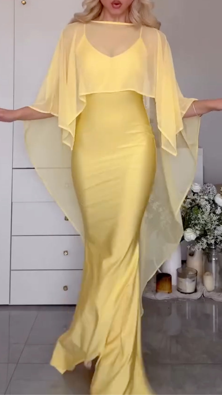 Satin Slip Maxi Dress & Sheer Cape Shrug Co‑Ord Set