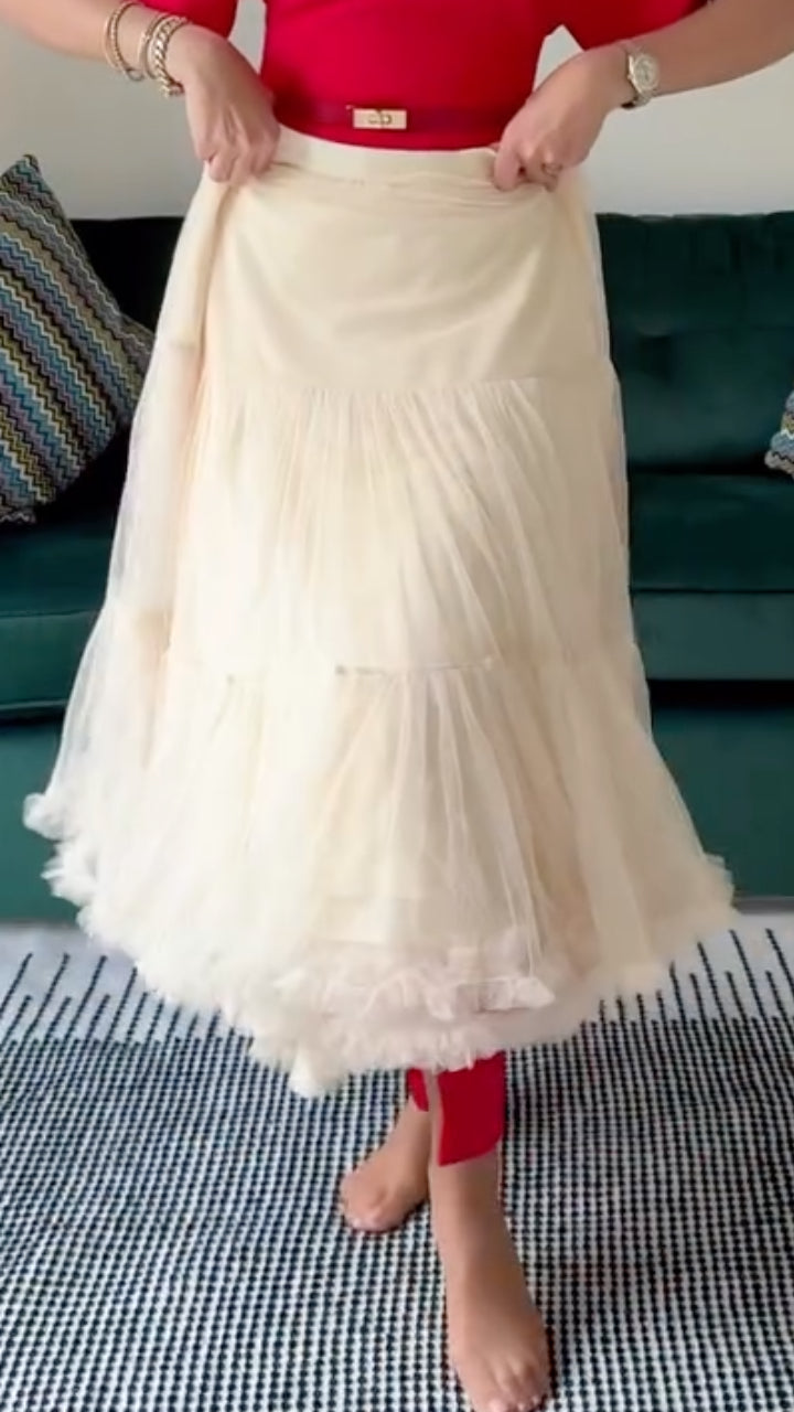 Round-Neck Puff-Sleeve Dress + Fluffy Skirt
