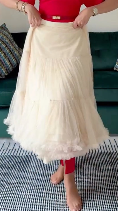 Round-Neck Puff-Sleeve Dress + Fluffy Skirt
