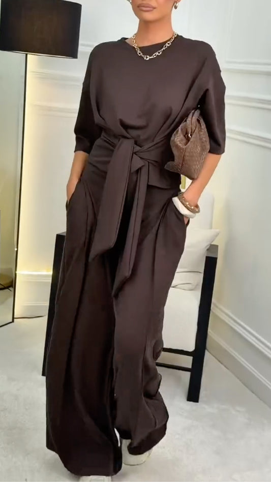 Knotted Waist Top & Wide Leg Pants Co-Ord Set