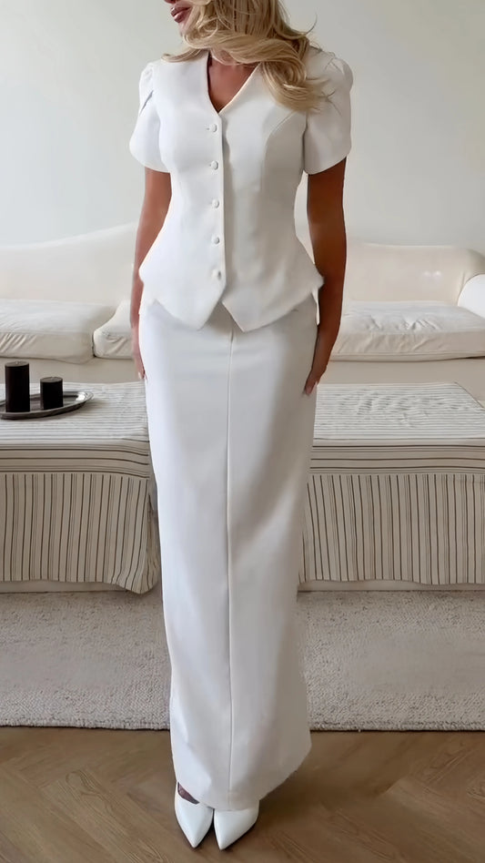 Peplum Blazer Top & Maxi Skirt Co-Ord Set