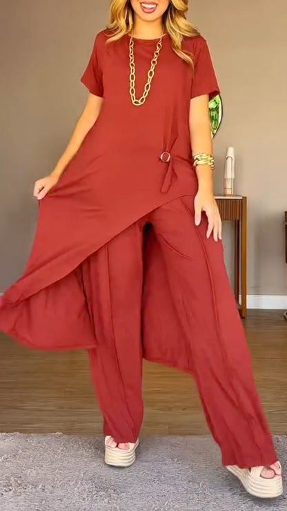 Asymmetric Longline Top & Harem Wide Leg Pants Co‑Ord Set