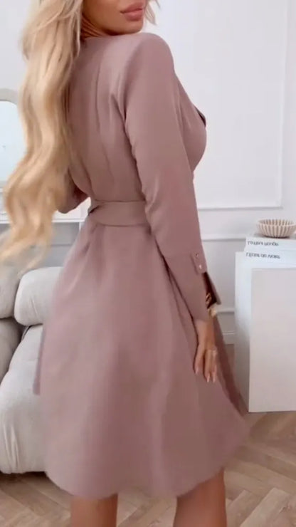 Double Breasted Belted Midi Dress